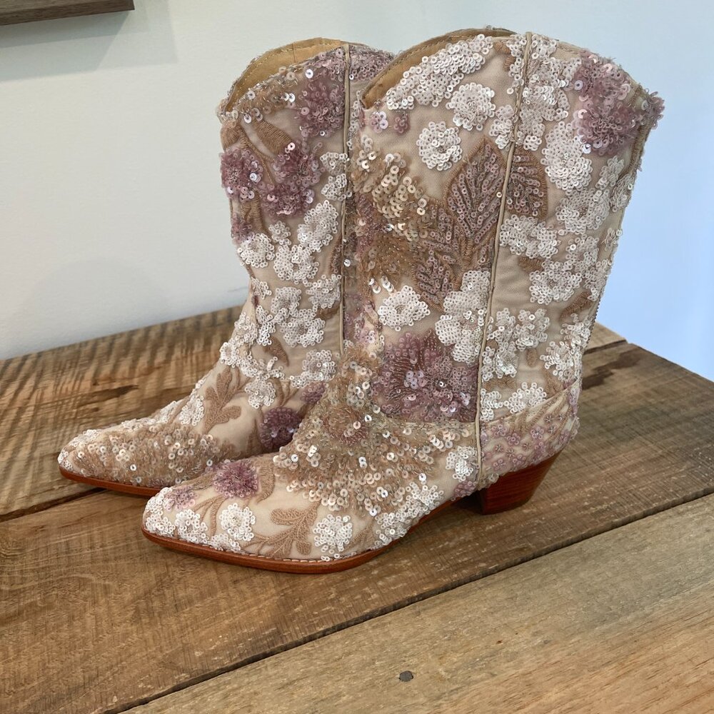 Momo New York Free People Selina Sequin Embroidered Western Boots Size 41 - Picture 7 of 11